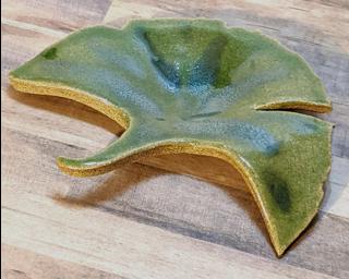 A sweet little ginkgo leaf dish for your dresser.