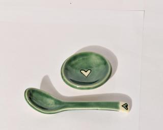 A sweet little dish with matching spoon.