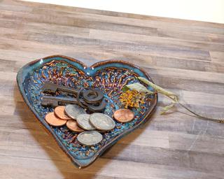 A sweet little textured heart dish for your dresser.