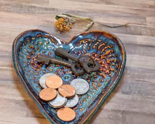A sweet little textured heart dish for your dresser.